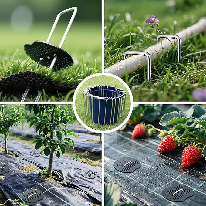 200Pcs Landscape Staples 6 Inch+200Pcs Gasket+Pick Hook+Rubber Mallet, Garden Stakes Staples 11 Gauge U Shaped Galvanized Landscape Pins Yard Ground Pin for Weed Barrier Sod Fabric Decoration