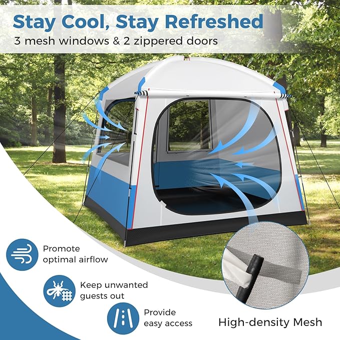 Tangkula 5 Person Camping Tent, Portable Backpacking Tent with Removable Rainfly, Floor Mat, 3 Mesh Walls & Zippered Doors, Carrying Bag, Family Dome Tent for Camping, Hiking, Traveling, Picnic