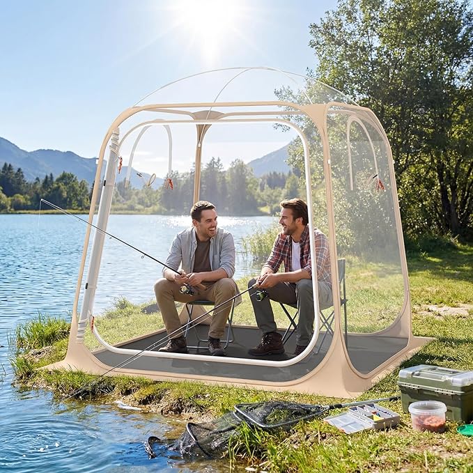 Goplus All Weather Pod Sports Tent for 2-4 People, 7 x 7 FT Easy Setup Clear Bubble Tent with Floor Mat, Camping Sun Shelter for Fishing, Portable Outdoor Screen House with Carrying Bag