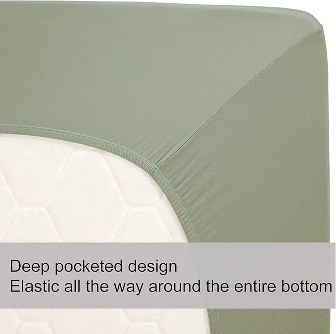 Soft Stretch King Size Fitted Sheet Only - Jersey Knit & Cozy T-Shirt Like, 4-Way Stretchy Snug Fit & Wrinkle Free, No More Slipping Mattress Sheets - Sage Green, King