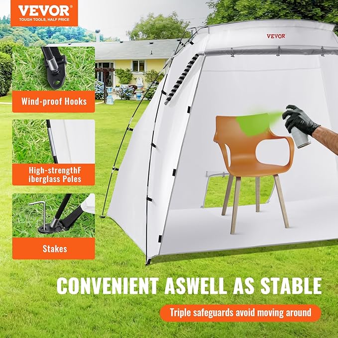 VEVOR Portable Paint Booth, Larger Spray Tent with Built-in Floor & Mesh Screen Windproof Hooks for Furniture DIY Hobby Tool, 7.5x5.2x5.2ft Spray Paint Shelter