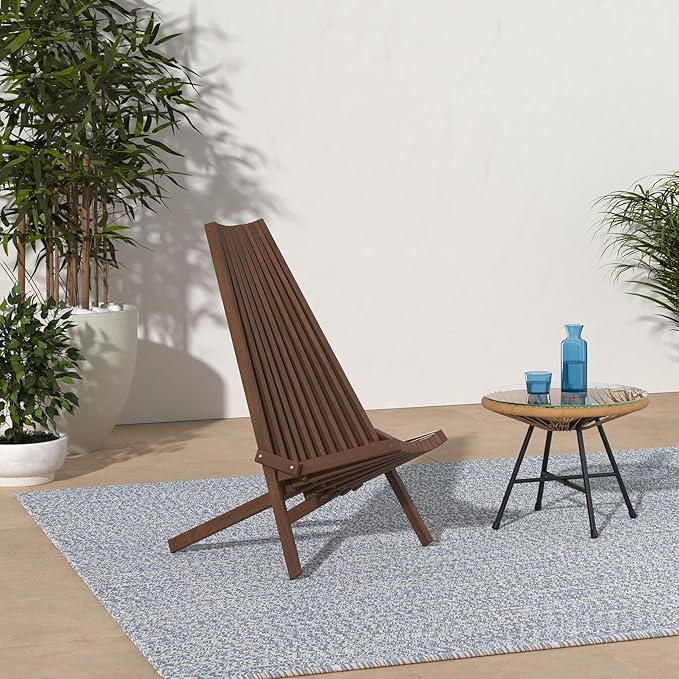 CleverMade Tamarack Folding Wooden Outdoor Chair -Stylish Low Profile Acacia Wood Lounge Chair for the Patio, Porch, Lawn, Garden, Assembly Required, Cinnamon