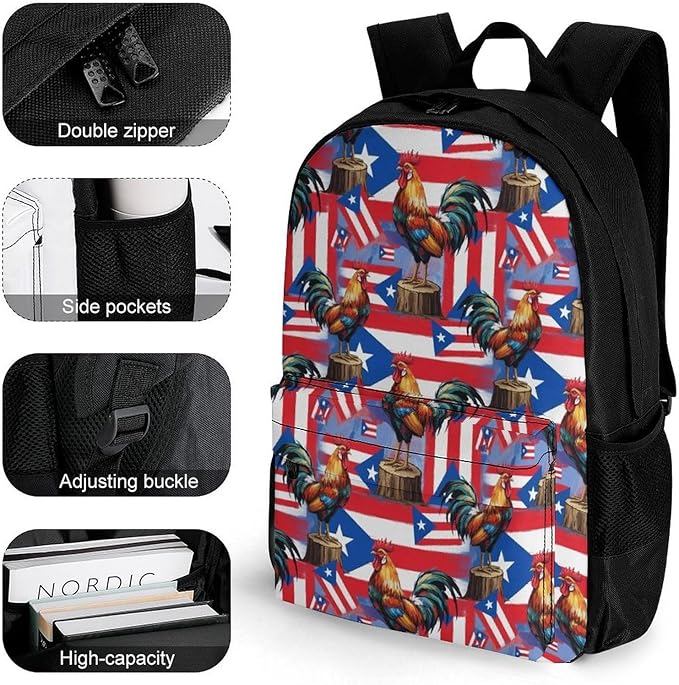 Lightweight Rucksacks for Climbing Outdoors Walking Cycling, Large Capacity Anti-Theft Multipurpose Carry On Bag, Pride Rooter And Ameican Puerto Rico Flag Camping Outdoor Backpack