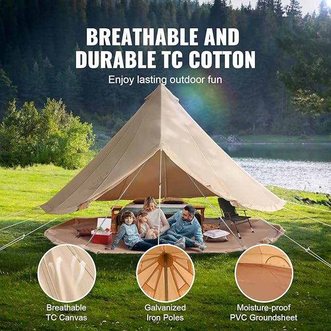 Happybuy Canvas Bell Tent, 6 m/19.68 ft Yurt for 4 Seasons, Camping Tent with Stove Jack, Breathable for Up to 10 People, Family Outdoor Adventures