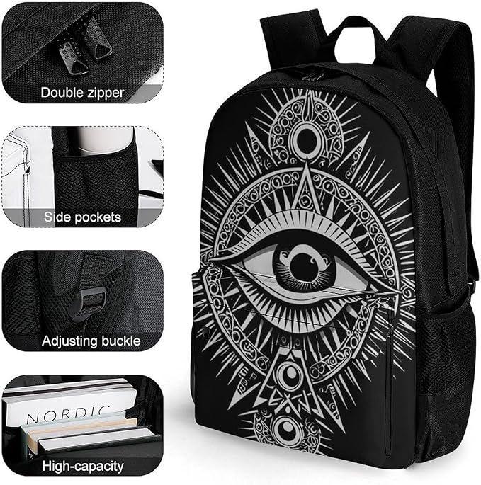 Adults Lightweight Black Evi Eyes Shoulder Book Bags Big Capacity Shoulder Bag With Adjustable Shoulder Straps for Trekking Work Walking Cycling