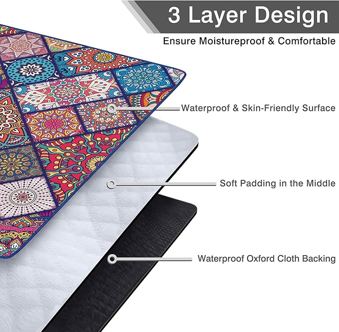 Waterproof Picnic Blankets Foldable & Portable 60''x80'' Boho Picnic Mat for Outdoors, Large Washable Picnic Blanket for Travel Camping Beach, Park Grass Picnic Blanket Accessories for Adults
