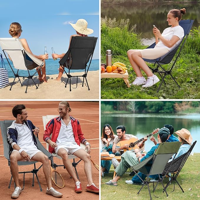 Foldable Lightweight High Back Camping Chair for Outdoor, Portable Travel Chair for Adults, Gray