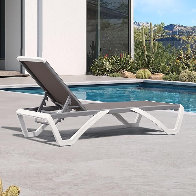 PURPLE LEAF Patio Chaise Lounge Chair Outside Aluminum Plastic Stackable Tanning Chairs for Pool Sunbathing Beach Deck Outdoor Lounger, Taupe