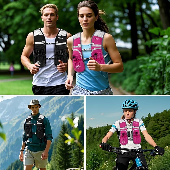 Running Hydration Vest for Women Men - Waterproof Running Water Backpack Hydration Pack with 12 Pockets, Lightweight Water Vest for Hiking Trail Cycling Marathon Race