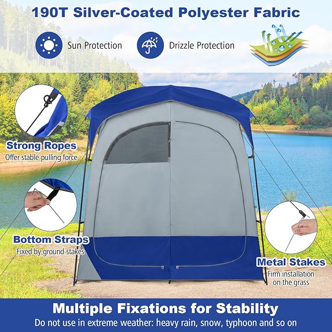 LDAILY Camping Shower Tent, 2 Room Instant Privacy Tent with Floor, Removable Rain Cover, Mesh Window, Inside Pocket and Clothesline, Portable Changing Room for Outdoor Toilet, Dressing