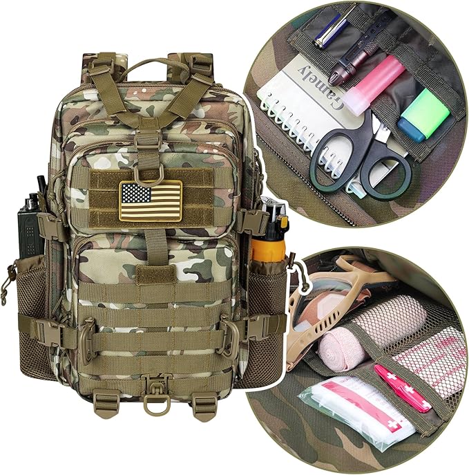 30L MOLLE Assault Pack, Tactical Backpack Military Army Camping Rucksack with Bottle Holder, 3-Day Pack, CP