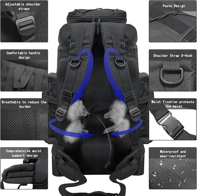 80L/100L Hiking Camping Backpack Outdoor Travel Climbing Rucksack Military Trekking Knapsack Molle 3 Days Assault Pack