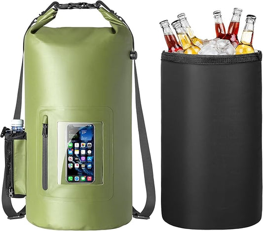 30L Waterproof Dry Bag with 20L Detachable Cooler, Dry Bag Cooler Backpack with Phone Pocket and Bottle Pouch, Suitable for Kayaking, Boating, Camping and Water Activities