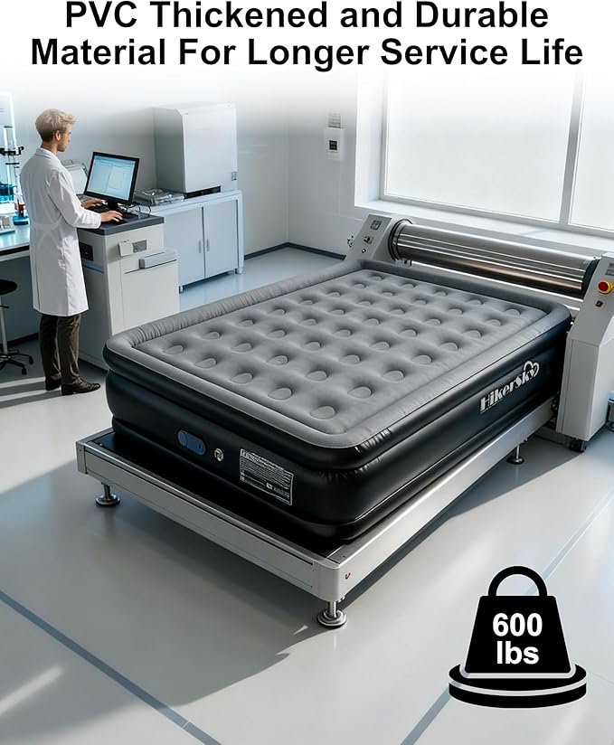 Queen Air Mattress with Built in Pump, Inflatable Mattress for Home, Blow up Air Bed 3 Min Quick Inflation and Deflation, Thin Velvet Top, 18'' Queen Size Gray