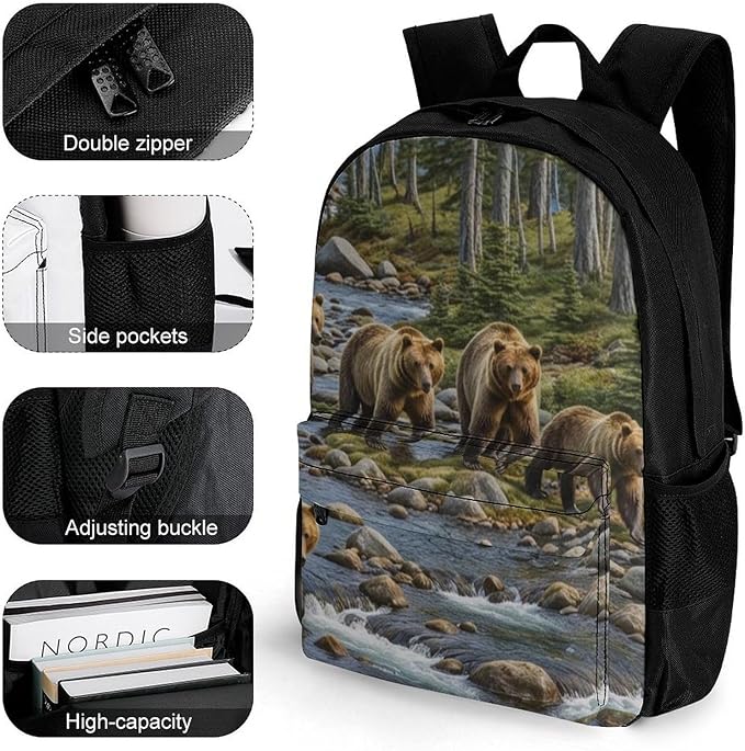 Lightweight Rucksacks for Camping Picnic Walking Cycling, Large Capacity Multipurpose Anti-Theft Carry On Bag, Western Mountain Bear Retro Travel Hiking Camping Rucksack