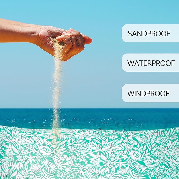 Beach Blanket Waterproof Sandproof Oversized, 110''×118'' Extra Large Beach Mat Sand Free, Lightweight Compact Folable Pinic Blanket w/ 4 Stakes & Pockets for Camping, Travel