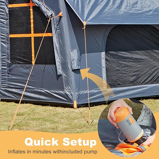 Inflatable Tents for Camping with Stove Jack, 2/4/6/8 Person Easy Setup Blow Up Tents for 4 Seasons Waterproof Inflatable Camping Tent with Awning, Air House Glamping Tents for Camping Adult