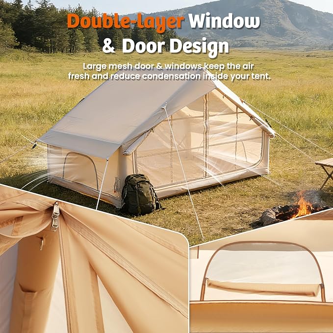YOLENY 2/4/6 Person Inflatable Tents for Camping, Quick Setup in 2 Minutes with Hand Pump, Oxford Blow Up Tent with Skylight & Canopy, Spacious Cabin Tent for Family Camping & Hiking