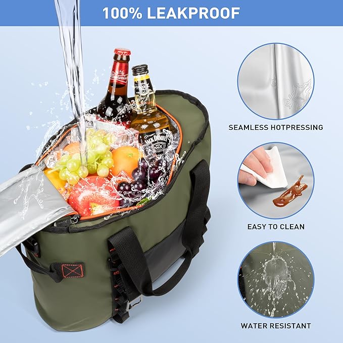20 Cans Insulated Cooler Bag, Collapsible Leakproof Outdoor Portable Cooler with Zippered, Reusable Portable Grocery Cooler Bags for Travel, Picnic, Camping, Kayaking