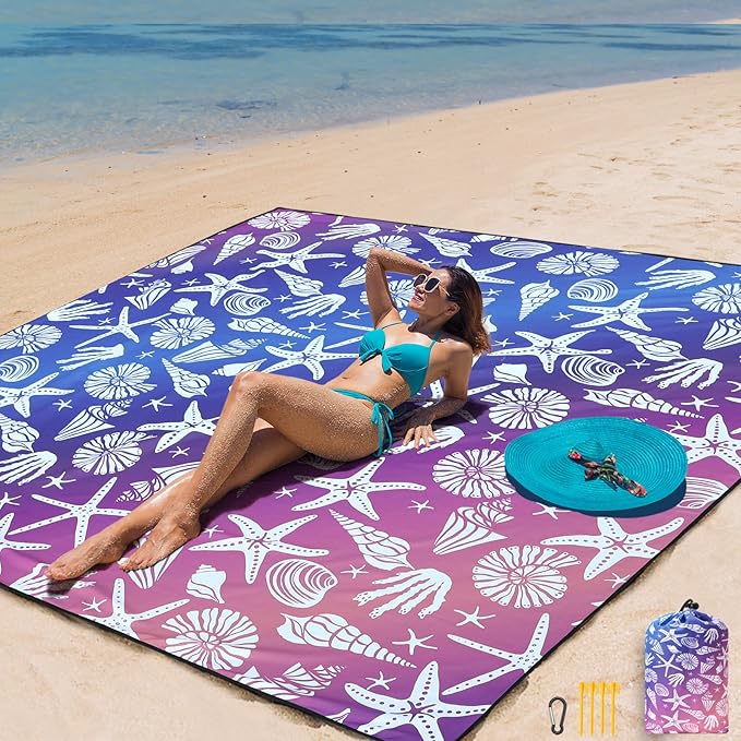 Beach Blanket, Sandproof Beach Mat, Waterproof Quick Drying Lightweight Outdoor Aztec Picnic Mat 79" X 83"/120"x108" for 2-8 Adults for Travel, Camping, Hiking