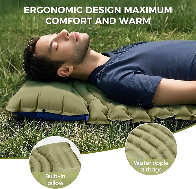 Sleeping Pad for Camping,Lightweight Camping Mattress with Built-in Pillow, Foot Pump, Compact and Portable Inflatable Mat, Ideal for Outdoor Camping Gear, Backpacking, Hiking(Solo)