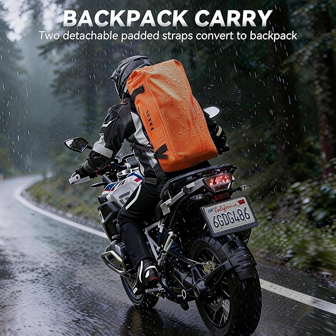HEETA Waterproof Motorcycle Dry Bag, Waterproof Duffel Luggage Travel Bags with Zippered Closure & Pocket, Shoulder Straps, Large Space for Motorcycling Camping Commuting Boating (Orange, 30L)
