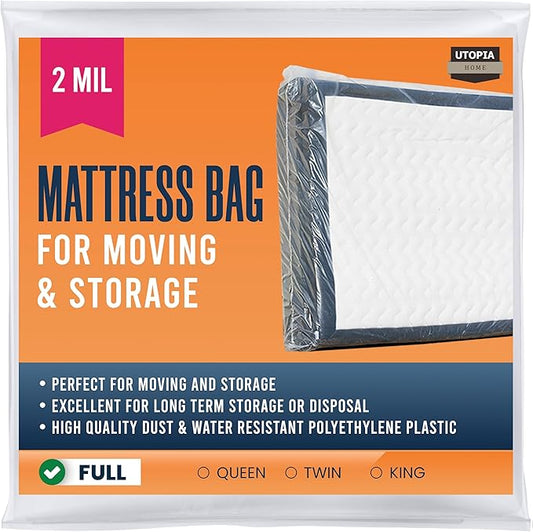 Utopia Home Full Size Mattress Cover for Moving, 2 Mil Thick Plastic Mattress Bag for Disposal, Mattress Encasement Fits Mattresses up to 14 Inches, Mattress Bags for Moving
