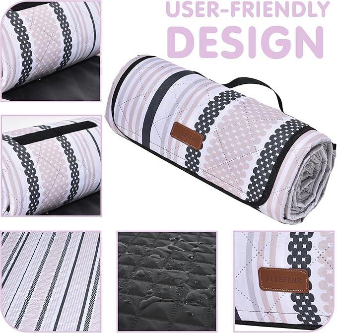 Oversized Waterproof Picnic Mat, Dustproof Washable Outdoor Beach Mat. Suitable for Camping, Outdoor, Beach, Party and Concert. (Dark Green & Light Brown, 80" x 60")