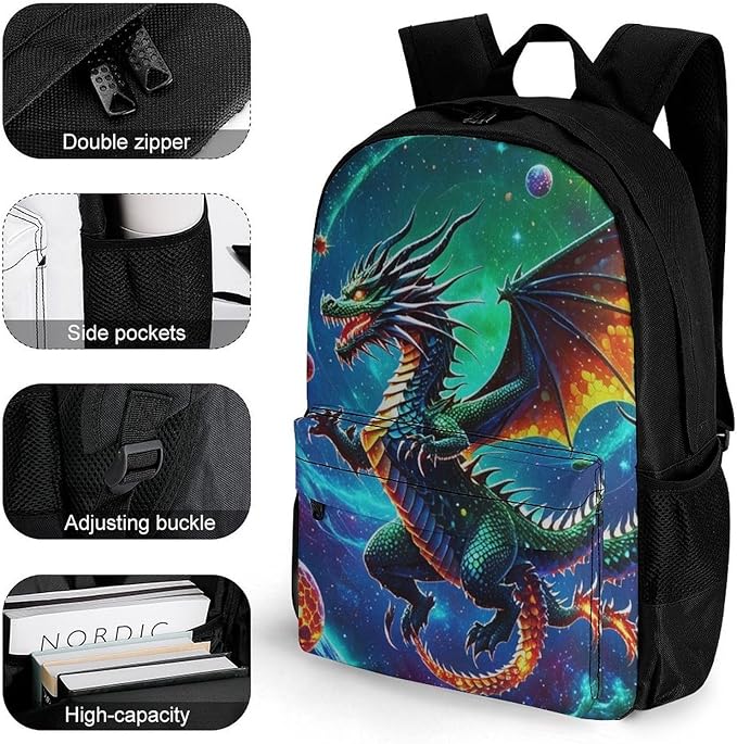 Supdreamc Rucksacks Multipurpose Anti-Theft Big Capacity Bookbag, Cool Dragon With Fire Ball Art Travel Hiking Camping Rucksack With Padded Straps