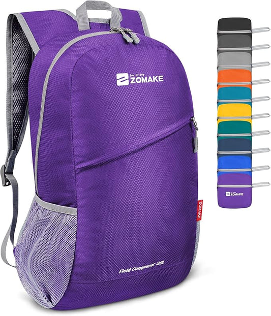 ZOMAKE Lightweight Packable Backpack 20L, Foldable Backpacks Small Daypack for Hiking Water Resistant Day Bag for Travel(Purple)