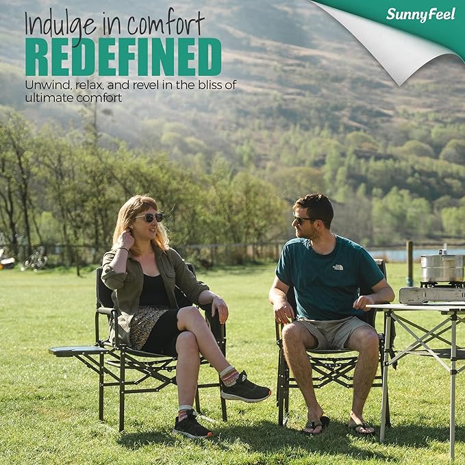 SUNNYFEEL Camping Directors Chair, Heavy Duty,Oversized Portable Folding Chair with Side Table, Pocket for Beach, Fishing,Trip,Picnic,Lawn,Concert Outdoor Foldable Camp Chairs