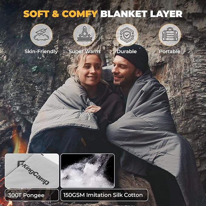 KingCamp Sleeping Bag for Adults, XL Size for Big & Tall Individuals, 3-4 Season Sleeping Bag Cold & Warm Weather, 100% Cotton Lining, Compact with Compression Sack for Backpacking, Camping, Hiking