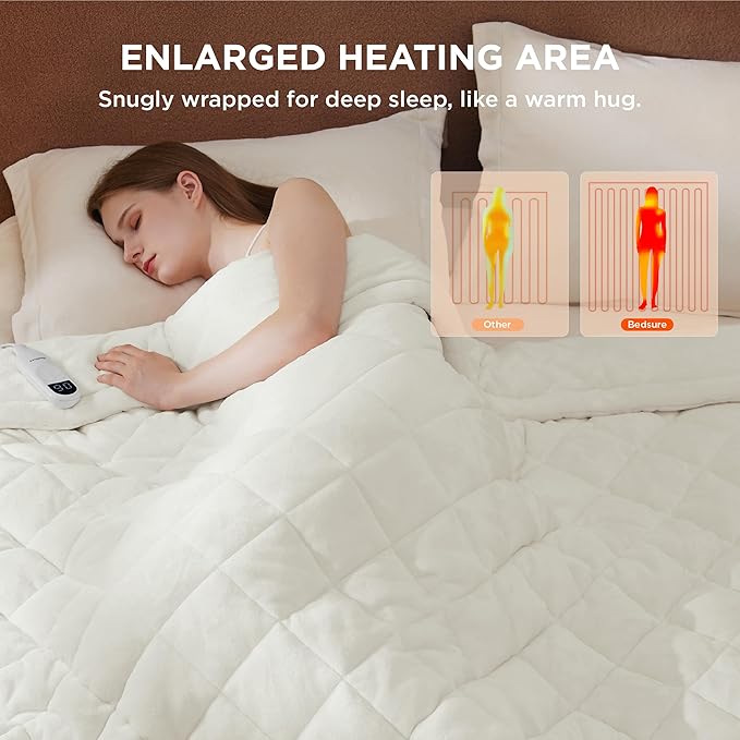 Bedsure Electric Blanket Full Size - Heated Weighted Blanket Full with 6 Heat Settings, Fasting with 10 Time Settings & 8 Hours Auto-Off (72x84 inches, Ivory)