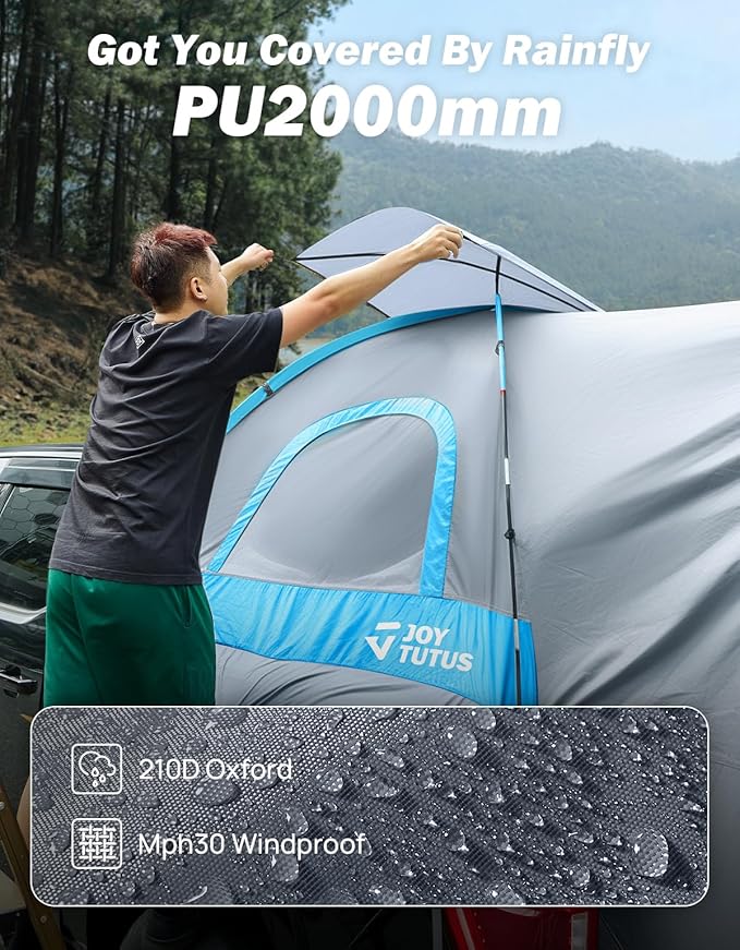 JOYTUTUS Truck Tent with Rainfly 6.0Ft, Straight Spacious Truck Bed Tent with Sky View Mesh, Waterproof PU2000mm Double Layer for 2 Person, Gray Blue