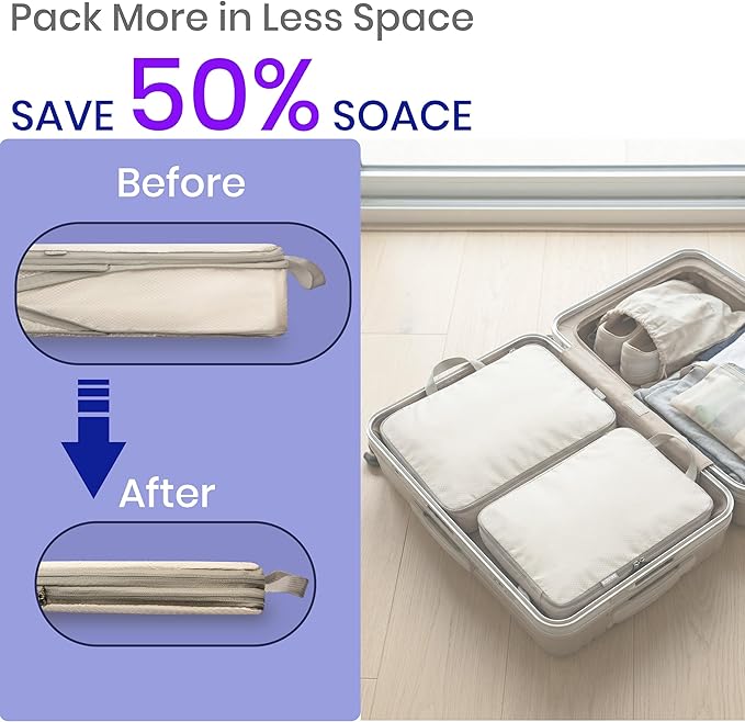 Compression Packing Cubes for Travel, Set of 10 Expandable Luggage Organizers with Shoe Bag, Lightweight Water-Resistant Suitcase Essentials for Carry-on & Checked Luggage, Blue