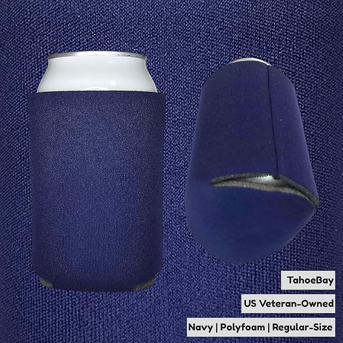 TahoeBay Blank Beer Can Cooler Sleeves (25-Pack) Bulk Sublimation Blanks for Vinyl Plain Soft Foam Can Sleeves Coolers for Soda Cans & Bottles Black, White, Assorted Solid Color (Navy Blue)