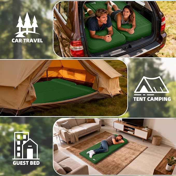 KASIMO Memory Sleeping Pad for Camping, 3" Compact Ultra-Thick Foam Sleeping Mats with Pillow, 9.5 R-Value Insulated Camping Mattress Pad or Car Travel Backpacking Tent,Home