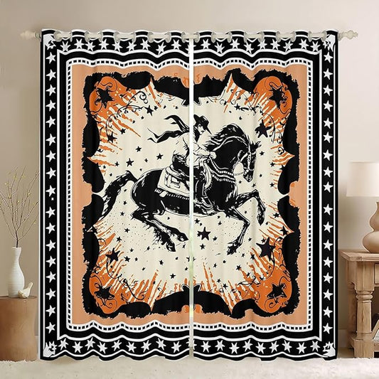 Manfei Western Blackout Curtains Southwestern Country Horse Cowboy Window Drapes,Rustic Farmhouse Window Treatments,Kids Boys Girls Room Decor,Grommet Top 2 Panel Set Bedroom Curtains, 38Wx54L inch