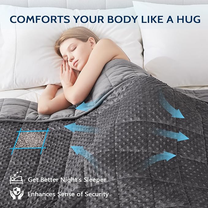 L'AGRATY Weighted Blanket for Adult - 60"x80" 15lbs Minky Dots Heavy Blanket with Glass Beads Soft Breathable for All-Season Summer Fall Winter Thick Comfort for Sleeping