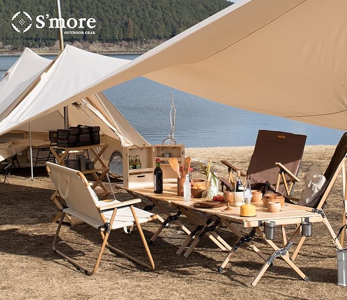 S'more Folding Picnic Table, Portable Camping Table with Carry Bag, Wood Outdoor Table for Picnic, Camping, Travel, Party, Beach, Garden, Patio, gailgating, BBQ,Easy to Assembly (M Size-90cm)