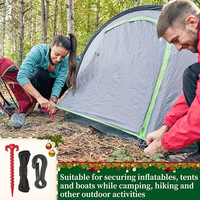 AUGSUN 27 Pieces Plastic Inflatable Stakes Set, Include Tent Stakes, Tethers Ropes and Hooks Heavy Duty Garden Yard Stakes for Christmas Outdoor Decorations (Red)