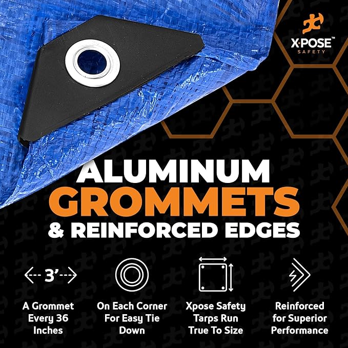 Better Blue Poly Tarp 30' x 30' - Multipurpose Protective Cover - Lightweight, Durable, Waterproof, Weather Proof - 5 Mil Thick Polyethylene - by Xpose Safety