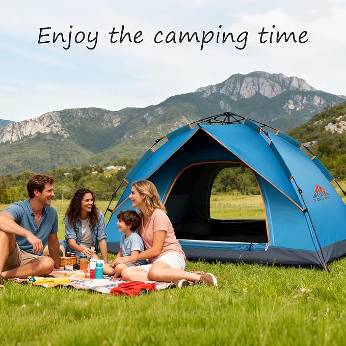 Quick Set Up Waterproof 4-Person Camping Tent with Bug Netting - Instant Pop-Up Tent for Family Camping & Hiking | All-Weather 4-Season Outdoor Shelter