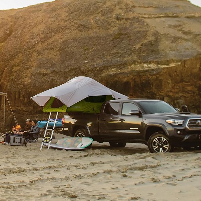 Yakima SkyRise Medium Nylon Rooftop Camping Tent for 3 People with Ladder, Mesh Skylights, and 2.5 Inch Foam Mattress with Removable Cover, Green