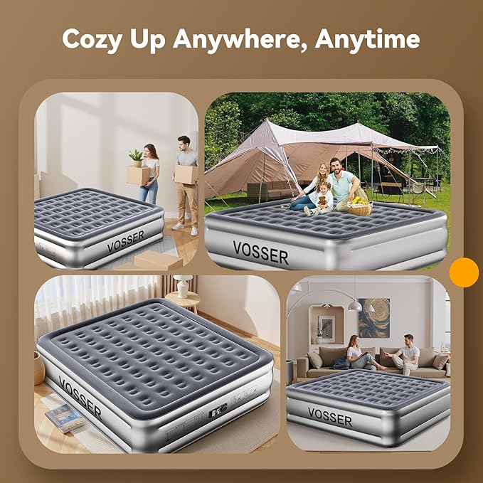 King Size Air Mattress with Built in Pump Raised,18’’King Air Mattress,Blow Up Mattress in 3 Mins,Self Inflatable Mattress for Camping,Floor&Travel,Portable Air Bed for Adults,750LB Max,Silver
