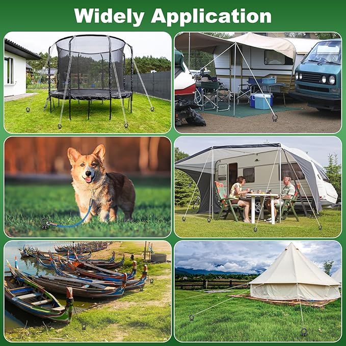 Ground Anchors Heavy Duty Tent Stakes 18 Inch Swing Set Anchors Kit Screw in Fully Welded Spiral Earth Anchors Trampoline Stakes High Wind Metal for Shed Tent Carports Securing Animals Camping 4Pcs