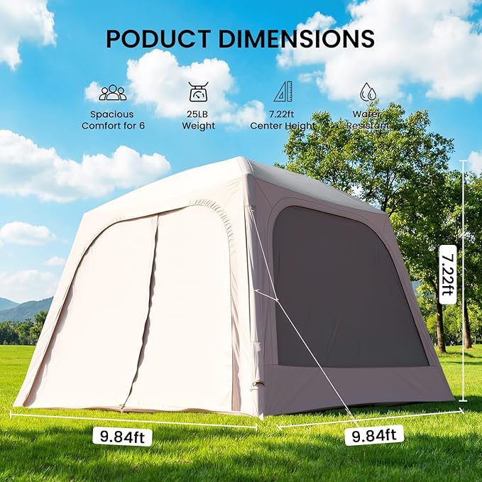 Inflatable Tents for Camping, Large Blow Up Tent with Hand Pump, Easy Setup InflatableTent 4 Season Tent, Waterproof Oxford Air Glamping Tents for Camping Adult 4/6/8/10/12 Person