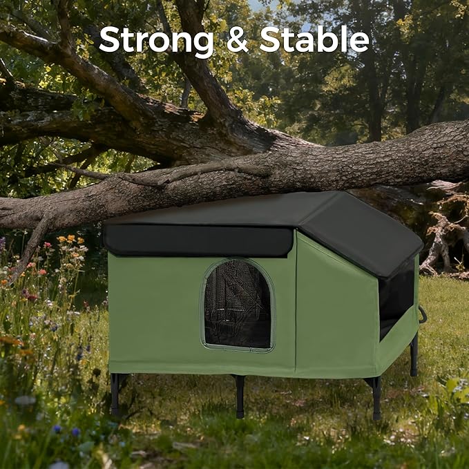 Heated Cat House for Outside, Outdoor Cat House Featuring Escape Door & Dinning Room in Winter, 100% Waterproof Cat Shelter with Heater for Strays, Ferals Barn Cat, Insulated Warm House