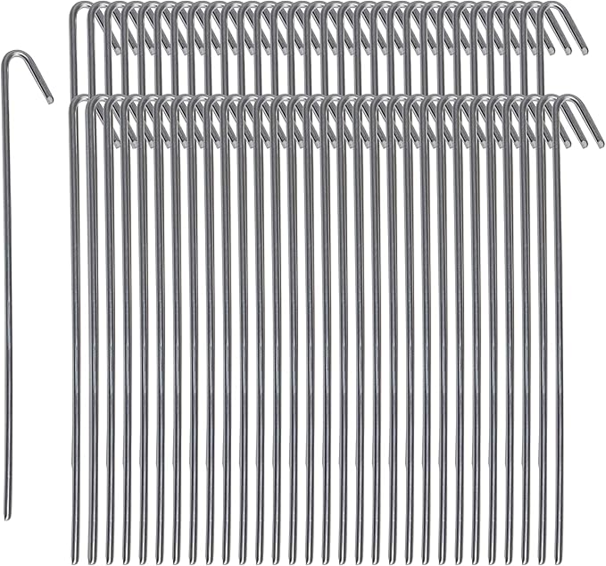 Pinnacle Mercantile 60 Pack Tent Stakes Metal Garden Edging Fence Hooks Pegs Christmas Decoration Stakes Made USA 9 inches Long