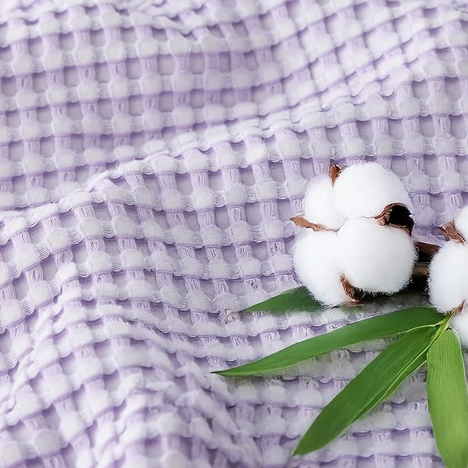 Bedsure Cooling Cotton Waffle Queen Size Blanket - Lightweight Breathable Blanket of Rayon Derived from Bamboo for Hot Sleepers,Light Purple, 90x90 Inches